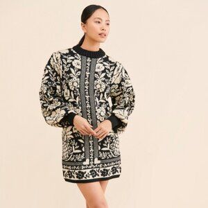 NWT Farm Rio Black Pineapple Garden Mini Sweater Dress Size M